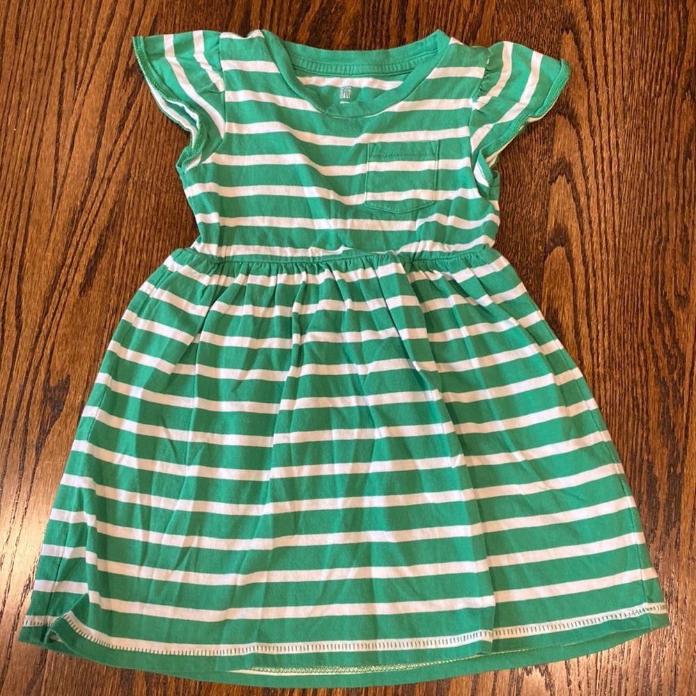 Baby Gap, Green and white striped play dress. Size 4 years